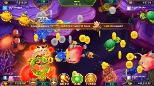 福娃捕魚遊戲畫面，玩家中獎獲得高額獎勵 | Fuwa Fishing game screen with big win rewards