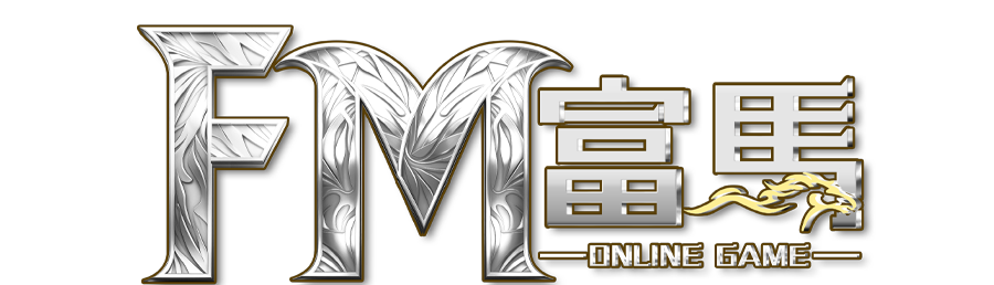 富馬娛樂城 FM Online Game 銀灰色品牌 LOGO,結合金邊設計與奔馬圖騰